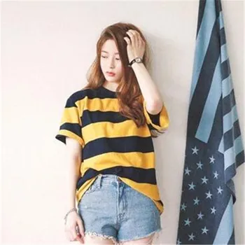 2020 Nové Letné kórejský Štýl Voľné Všetkých Zápas Prúžok Ženy Krátke Sleeve T-shirt Topy Doplnky, Módne O Krk Študent vysokej Škole Tee Tričko
