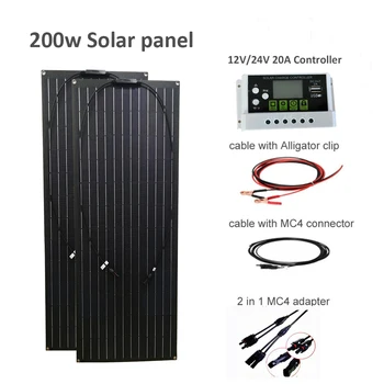 200W Solárny Panel, Systém 12v 24V Off Grid KIT 20A Solárne Nabíjanie Batérie Regulátor Kábel pre RV