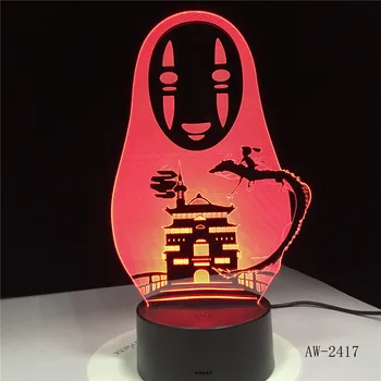 Hayao Miyazaki Anime 3D LED Lampa Č Tvár Človeka, Akčné Figúrky, Dekorácie Doll Deti Hračky Akryl 7 Farieb Nočné Svetlo AW-2417