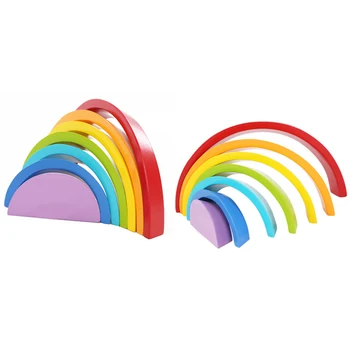 Nové Deti Veľké Rainbow Stacker Drevené Hračky Pre Deti Kreatívne Stavebné Prvky Montessori Skoro Vzdelávacie Hračky Puzzle Tehla