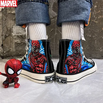 Disney muži móda topánky, spider man graffiti plátno topánky pánske vysoký vrchol Marvel Fu Lian ručne maľované topánky milovníkov rada topánky