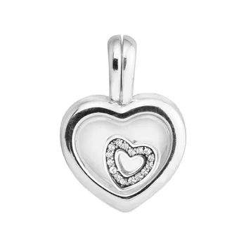 Plávajúce Srdce Medailón Korálky Pre 925 Sterling Silver Originálne Náramky Otvoriť Zámok Jasné, CZ Kryštálmi Drobná DIY Strieborné Šperky
