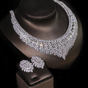 Luxusné svadobné svadobné dámy náhrdelník cubic zirconia korunu 4 kusy Dubaj šperky set zlaté výročie svadby príslušenstvo