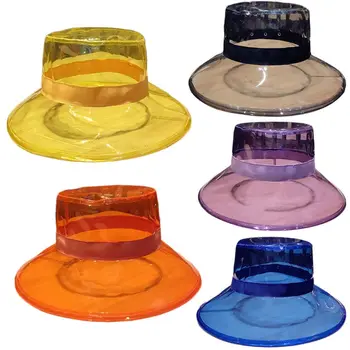 Ženy, Muži Lete PVC Transparentné Vedierko Hat Svetlé Jelly Farbou Široký Okraj Priedušná Nepremokavá Rybár Dážď Klobúk