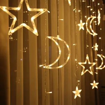 Moon Star Lampa LED Lampa String In Vianočné Osvetlenie, Dekorácie Dovolenku Svetlá Opony Lampa Svadobné Neónové Svietidlo 220v víla svetlo