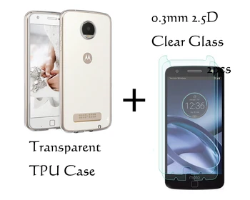 Pre Motorola Moto Z Play /Z Hrať Droid Transparentné TPU Silikónové Krytie Soft Prípade 0,3 MM 2.5 D Jasné, Tvrdené Sklo Screen Protector