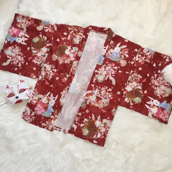 Móda Kvetina Tlače Kimono Kabát Japonské Tradičné Haori Top Kawaii Dievčatá Sakura Bojovník Streetwear Yukata Mačka Roztomilý Cardigan