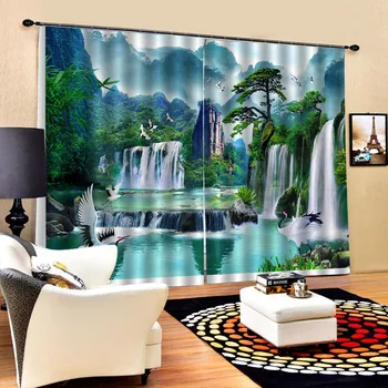 Zatmenie 3D záves Záves Luxusné Zatmenie Okno Opony Obývacia Izba vodopád krajiny záclony