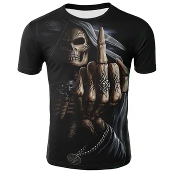 Letné pánske T-shirt bežné okrúhlym výstrihom, krátke rukávy T-shirt diabol lebky módne módne značky, lebka 3D T-shirt muž
