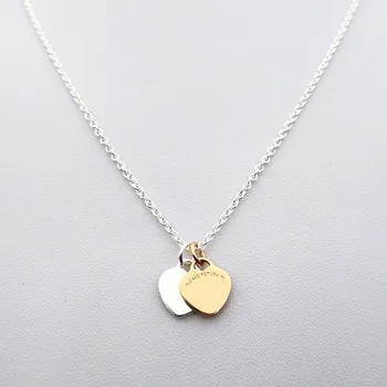 Mincový striebro 925 klasické módne rose gold srdca, strieborné srdce, dvojitý prívesok srdce dámy náhrdelník šperky