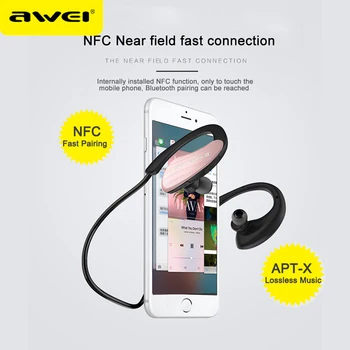 AWEI A885BL APT-X Bezdrôtové Bluetooth Slúchadlá Šport Ucho-hák HiFi Stereo Bass Bezstratový Zvukový Zvuk NFC Rýchlo Connet Nabíjania