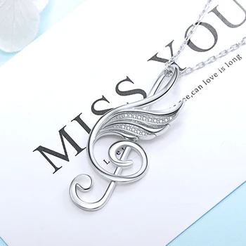Mincový Striebro Šperky Radi Hudbu Prívesok Reťazca noty Uhol Krídel Náhrdelník Šperky pre Ženy Valentine Darček 2020