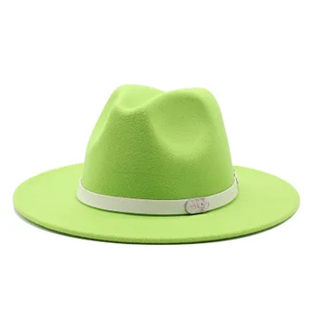 čiapky pre ženy, mužov, nový pás fascinator pevné tiež splstené fedora klobúk muži ženy zimné jeseň ružová zelená široký okraj panamské Klobúky pre mužov
