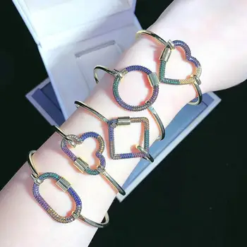 5 KS, Nový Dizajn Crystal Geometrické Náramky Pre Ženy, Dievčatá, Zlatá Farba Micro Pave CZ Oválne Srdce Star Náramok Šperky