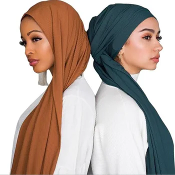 Vrásky hidžáb šatku bavlna obyčajný pružnosť Jersey skladaný šály crinkle hidžáb dlho moslimských hlavu zábal šatky/šatku 10pcs/veľa