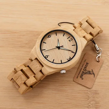 BOBO VTÁK V-D27 Pánske Bambusové Náramkové hodinky Japonsko Pohyb Quartz Hodinky Pôvodné Bambusu Kapela Skladacia Spona s Bezpečnostným Hodiny