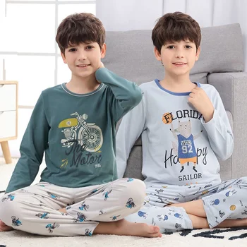 Bavlna Pijama Infantil Dospievajúci Teenager Chlapčenské Pyžamo Nastaviť Dlhý Rukáv detské Pyžamo Deti Jeseň Sleepwear Noc Oblek Pre 4-18Y