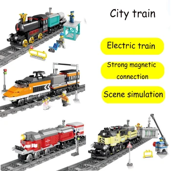 Pôvodné KAZI 98230-98235 technológie batériou napájaný elektrickým mesto vlak železničnej tvorca stavebné bloky, hračky pre deti