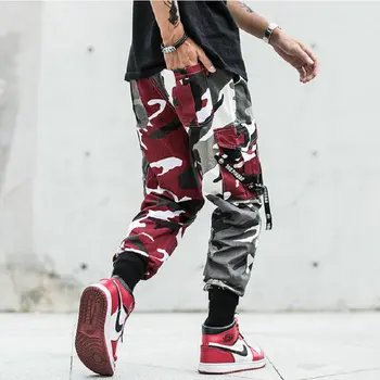 Kamufláž Spájať joggers nohavice Mužov Camo Streetwear Mens Cargo Nohavice Hip Hop Nohavice Multi-vrecko Bavlna Vojenské Nohavice Muž