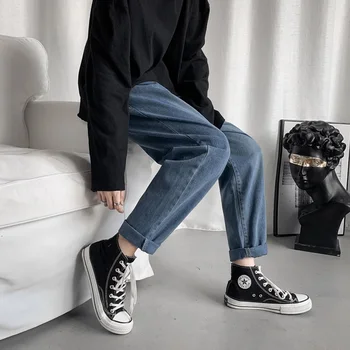 Džínsy Mužov Členok-dĺžka Voľný čas Chic Plus Veľkosť 3XL Vintage Šnúrkou Mens Módne Jednoduché Streetwear Harajuku Umyté Ulzzang