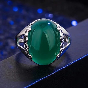 925 Sterling Silver Ring pre Ženy, Mužov Prírodné Emerald Drahokam Tyrkysové Bizuteria Masívneho Striebra 925 Šperky Emerald Krúžky