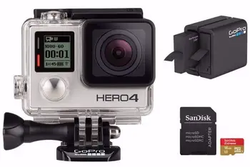 Originálne Pre GoPro HD Hero 4 Strieborné Akcie Videokamera s Duálnym Batérie, Nabíjačky a 16 gb MicroSD Kartu