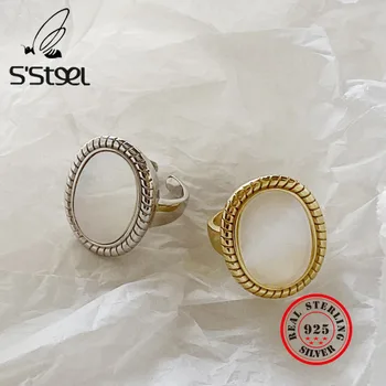 S'STEEL kórejský Shell Krúžky 925 Sterling Silver Pre Ženy Minimalistický Zlato Otvoriť INY Krúžok Osobné Bague Femme Jemné Šperky