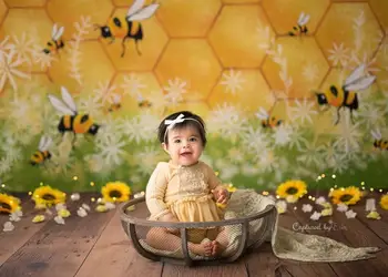 Mehofond Bee Fotografie Pozadie Biely Kvet Novorodenca Sprcha Narodeniny Dieťa Strany pozadie Dekorácie, Foto Štúdio
