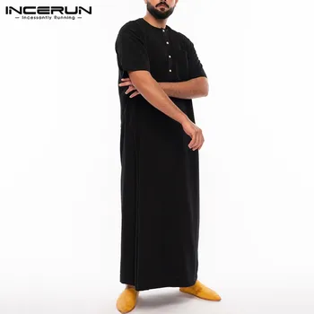 INCERUN Islamskej Moslimských Kaftan Mužov Dlhý Rukáv jednofarebné Šaty 2021 Mužov Jubba Thobe Blízkom Východe arabského Dubaj Thobe Abaya S-5XL