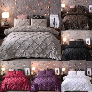 Luxusná posteľná bielizeň Nastaviť šedá Obliečky Kryt Nastaví Farbou prikrývky King Bed Nastaviť manželská posteľ paplóny Č List XY51#