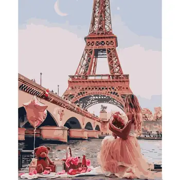 DIY Maľovanie Podľa Čísel Romantické Mesto Paríž, Eiffelova Veža Krajiny olejomaľba na Plátne, Plagát Domov zariadené, pri Tlač Stenu Obrázok