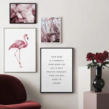 Ružové Plameniaky Peach, Cherry Blossom Nordic Plagáty A Tlačí Na Steny Umelecké Plátno Na Maľovanie Kvet Obrazov Na Stenu Pre Obývacia Izba Dekor