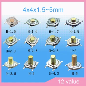 12valuesx10pcs Micro Takt Prepnutie Súpravy 4*4 *1.5/1.6/1.7/1.9/2.3/2.5/3/3.5/4.3/5 mm SMD Vodeodolné Dotykové Tlačidlo Prepína