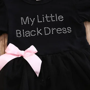 Moje Malé Čierne Šaty Dieťa, Baby, Dievčatá, Krátky Rukáv Tutu Šaty Čipky Bowknot Mini Party Šaty