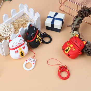 Krásne Japonský Štýl Šťastie Mačka Slúchadlá Prípadoch Pre Apple Wireless Bluetooth Headset Airpods 1 2 Roztomilý Silikónový Ochranný Kryt