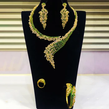 GODKI Nádherné 4Pcs Afriky Šperky Set pre Ženy, Svadobné Party Luxusné Indickej Cubic Zirconia Dubaj Svadobné Šperky Set