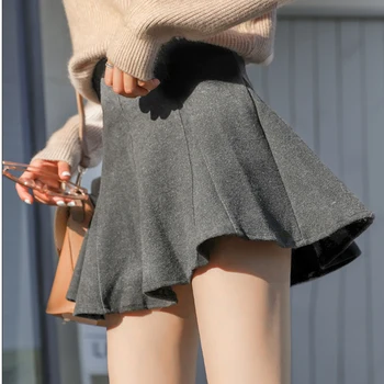 Vysoký Pás Vlnené Krátke Skladaný Sukne Ženy 2020 Zimné Vintage Streetwear Jupe Femme Mini Korčuliarov Sukne Bežné Saias Žena