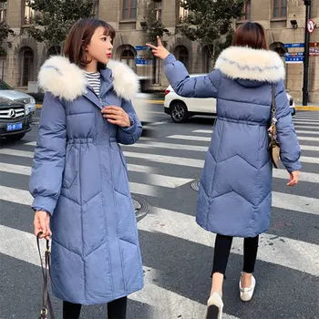 2019 nové jeseň/zima nadol bunda žena v dlhom voľné bavlna kabát