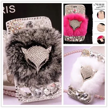 Luxusné Králik Kožušiny Fox Diamond Bling Flip Kožené Peňaženky obal pre Samsung Galaxy A50 A70 A10 A40 A20 A30S A31 A51 A71 A41 A21S