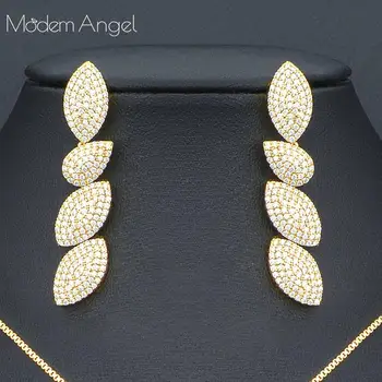 ModemAngel Luxusné Geometrie Elegantný Dizajn Cubic Zirconia Crystal Dlhé Náušnice Kvapka Náhrdelník Vintage Šperky Set pre Ženy