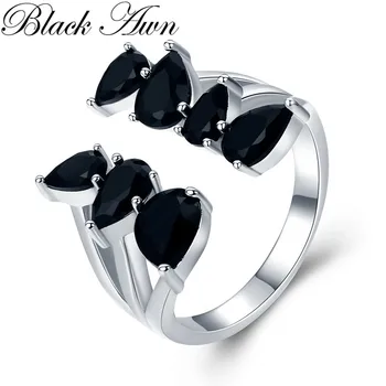 Hygerbole 4.4 g 925 Sterling Silver Jemné Šperky, Zásnubné Black Spinelovou Zapojenie Otvoriť Prstene pre Ženy G030