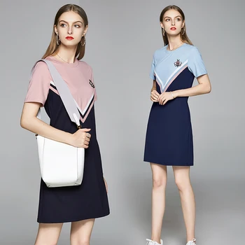 HAYBLST Značky T Tričko Mini Šaty Žien 2020 Letné Krátke Rukávy Plus Veľkosť Oblečenie Vestidos Vysokej Kvality v Európskom Štýle Oblečenie