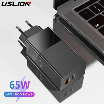 USLION 65W GaN Nabíjačku Rýchle Nabíjanie 4.0 3.0 Rýchlo Nabíjačka Pre iPhone 12 11 Pro Xiao Prenosný Notebook USB Typu C PD USB Nabíjačky