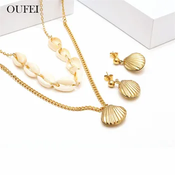 OUFEI Shell Multi Layer Náhrdelníky Náušnice Nastaviť Nehrdzavejúcej Ocele, Šperky Sady Módne Doplnky v podobe Šperkov, Darčeky Pre Ženy