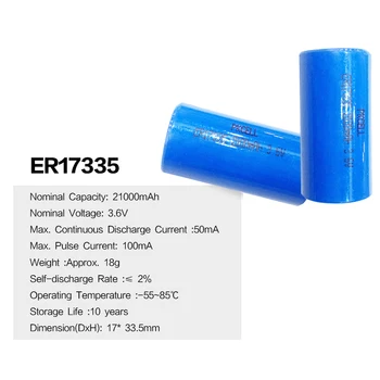 2 ks ER17335 ER 17335S ER2/3A, 3.6 V, Li-SOCl2 lítiové batérie, 2/3A kontakty batérie Lepší CR17335 Batérie