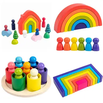 Hračky pre deti 12Pcs 6pcs Rainbow Bloky Drevené Hračky Pre Deti, Veľké Tvorivé Rainbow Stavebné prvky Montessori Vzdelávacích Hračiek