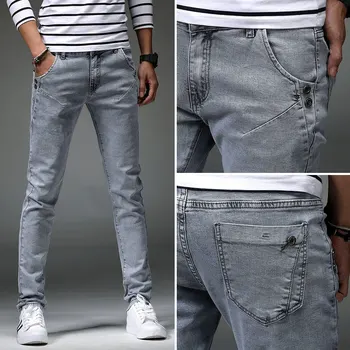 Na jar roku 2020 d nové mužské nohy džínsy Teenagerov, šedá ceruzkou nohavice súčasní študenti úsek stôp nohavice