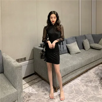 2020Summer Nové Módy Sexy Bublina Rukáv Lepšiu Cheongsam Čínskej Tradičnej Svietidla Rukáv Slim Šaty dámske Oblečenie Qipao