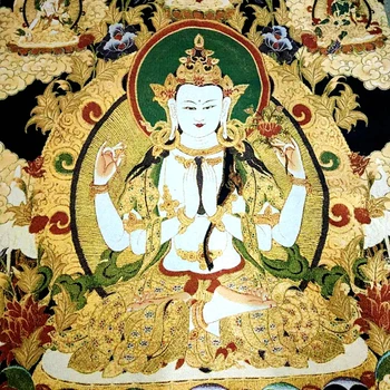 Tibetský Buddha thangka výšivky hodváb výšivky Nepál (black) štyri steny guanyin thangka maľovanie