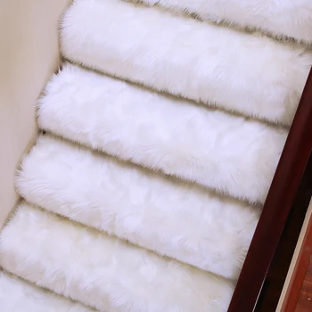 6pcs luxusné umelé vlny načechraný koberec schodisko koberec rotujúce schodisko krok mat chodbe biela sivá kožušiny koberec výťah Dekoratívne mieru